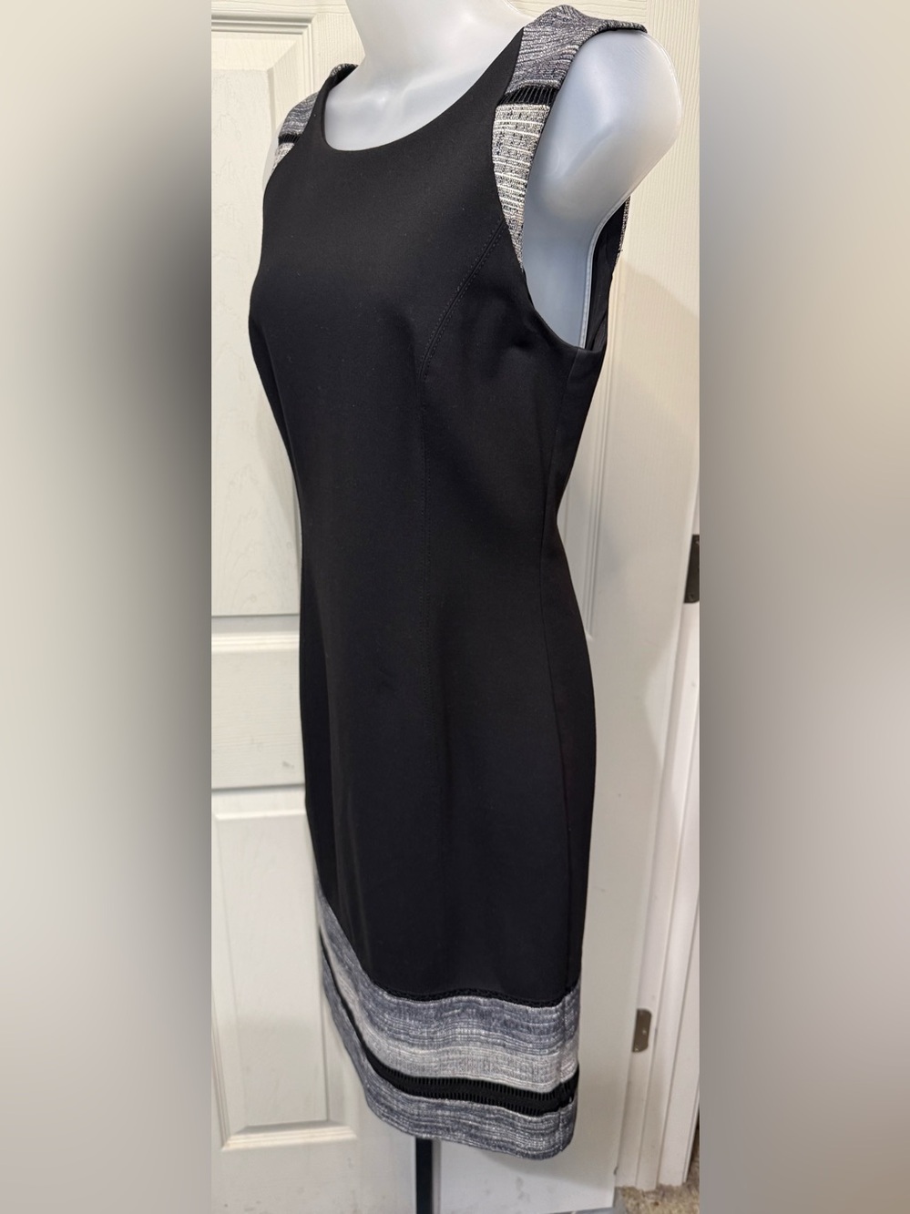 White House Black Market Black Midi Dress with Gray Accent Trim
